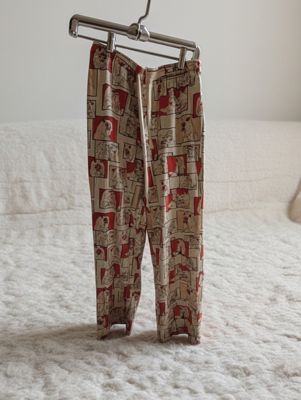 Beige & Red Princess Mononoke Graphic Print Drawstring Pants Sz Xs (A89)
